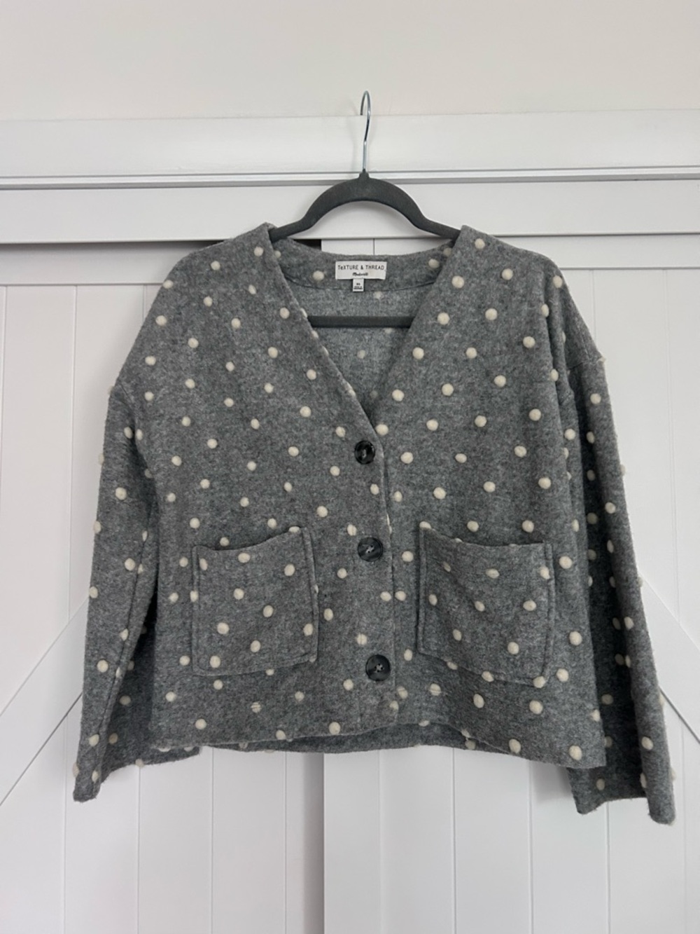 Madewell Gray Sweater with Cream Pom-Pom Dots